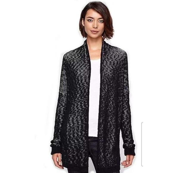 Eileen Fisher Black Organic Cotton Open Front Ribbed Cardigan Small - Picture 1 of 7